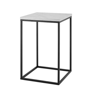 Walker Edison Modern Open Square Wood Side End Accent Table Living Room Storage Small End Table, 16 Inch, Marble