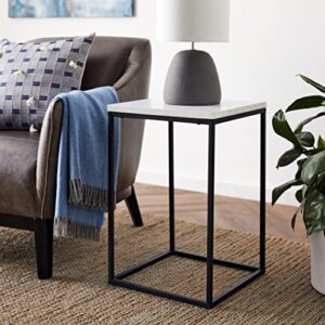 Walker Edison Modern Open Square Wood Side End Accent Table Living Room Storage Small End Table, 16 Inch, Marble