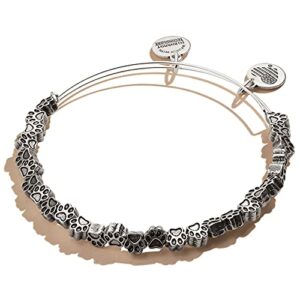 alex and ani accents paw print beaded expandable bangle for women, rafaelian silver finish, 2 to 3.5 in