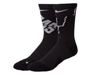 nike san antonio spurs black elite quick performance crew (1 pair) mens athletic socks size l, color: black/white-black