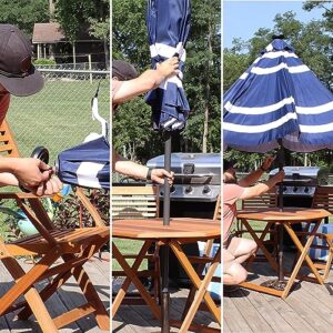 Sunnydaze 9 Foot Outdoor Patio Umbrella with Solar Lights & Tilt/Crank, LED, Navy Blue Stripe