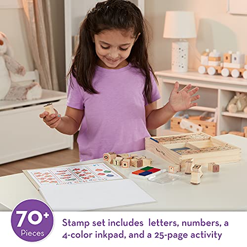 Melissa & Doug Deluxe Letters and Numbers Wooden Stamp Set ABCs 123s With Activity Book, 4-Color Stamp Pad - Arts & Crafts For Kids Ages 4+