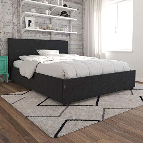 Novogratz Kelly Bed with Storage, Full, Dark Gray Linen