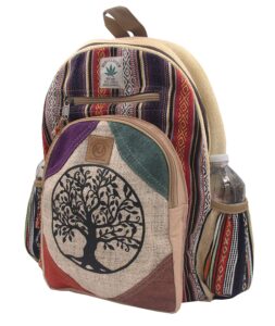 kayjaystyles bohemian handmade & print large multi pocket hemp rucksack backpack (tree of life)