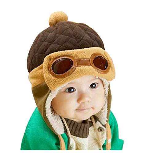 Crochet Earflap Pilot Hats Rabbit Ears Beanie Cap Winter Warm Knit Caps for Toddlers Baby Girls and Boys (Coffee)