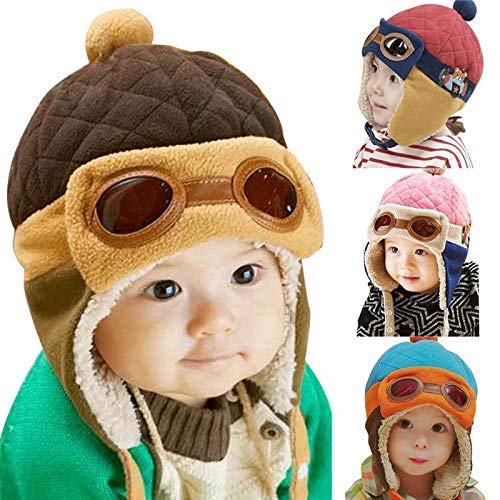 Crochet Earflap Pilot Hats Rabbit Ears Beanie Cap Winter Warm Knit Caps for Toddlers Baby Girls and Boys (Coffee)