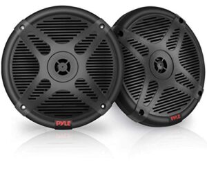 pyle 6.5 inch dual marine speakers - waterproof and bluetooth compatible 2-way coaxial range amplified audio stereo sound system with wireless rf streaming and 600 watt power-1 pair-plmrf65mb (black)