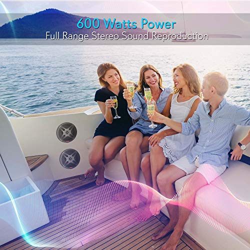 Pyle 6.5 Inch Dual Marine Speakers - Waterproof and Bluetooth Compatible 2-Way Coaxial Range Amplified Audio Stereo Sound System with Wireless RF Streaming and 600 Watt Power-1 Pair-PLMRF65MB (Black)