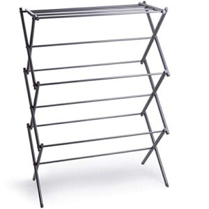 bino | 3 tier foldable drying rack - silver| lightweight steel design, easy setup & storage | portable steel design | laundry drying rack | home essential
