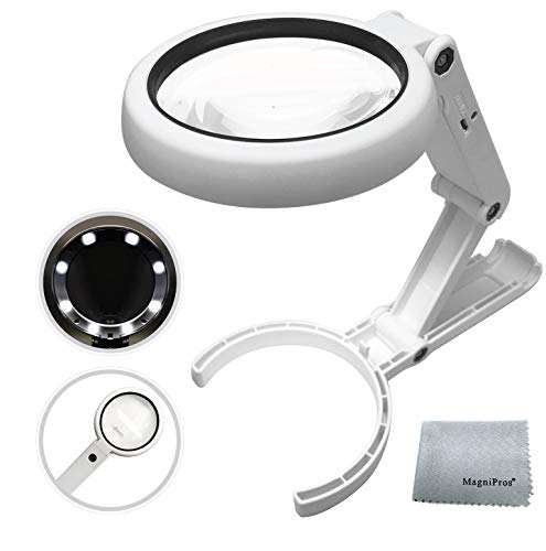 Magnifying Glass with 8 LED Lights, Handsfree Magnifier, [5X+11X] Dual Magnification Lens, Gentle & Bright Light Settings- Ideal for Reading Books, Jewlery, Coins, Craft & Hobbies…