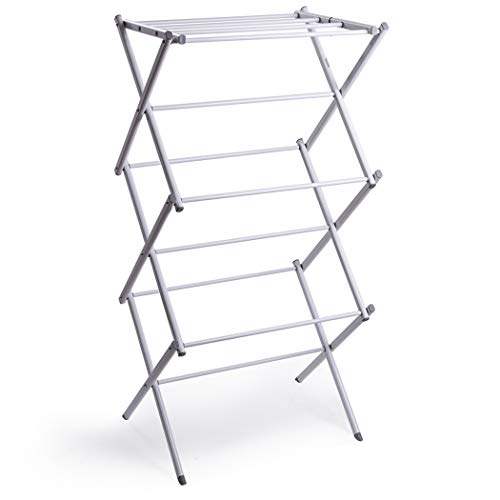 BINO 3-Tier Collapsible Drying Racks | White | Air Drying & Hanging | Foldable Portable Indoor & Outdoor | Space Saving Clothes Dryer Stand | Home Dorm Apartment Essentials