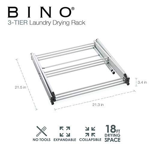 BINO 3-Tier Collapsible Drying Racks | White | Air Drying & Hanging | Foldable Portable Indoor & Outdoor | Space Saving Clothes Dryer Stand | Home Dorm Apartment Essentials