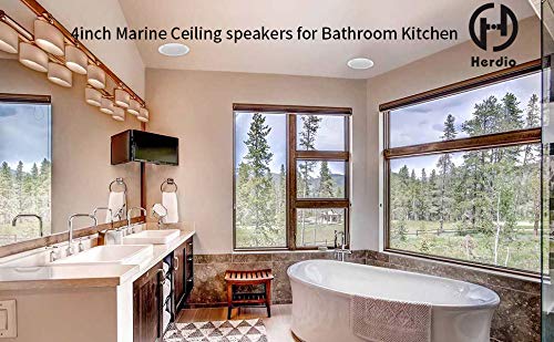 Herdio 4 Inches Waterproof Marine Bluetooth Ceiling Speakers for Bathroom Kitchen Home Outdoor Camper Golf Cart Boat with Flush Mount