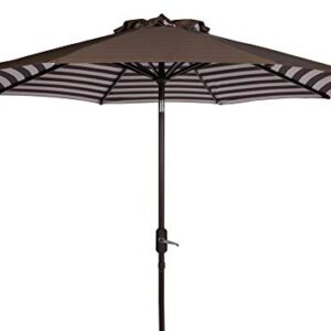 Safavieh PAT8007D Collection Athens Brown and White Inside Out Striped 9Ft Crank Outdoor Auto Tilt Umbrella