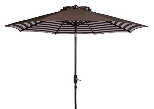 Safavieh PAT8007D Collection Athens Brown and White Inside Out Striped 9Ft Crank Outdoor Auto Tilt Umbrella