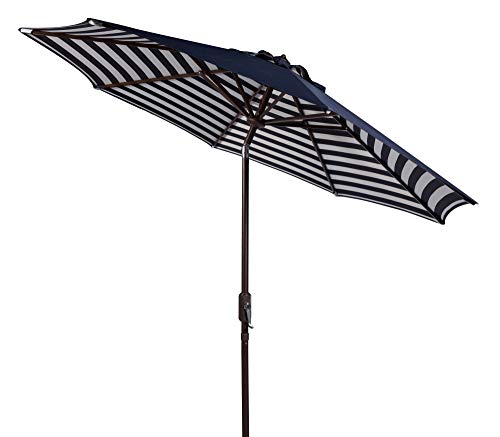 Safavieh PAT8007D Collection Athens Brown and White Inside Out Striped 9Ft Crank Outdoor Auto Tilt Umbrella