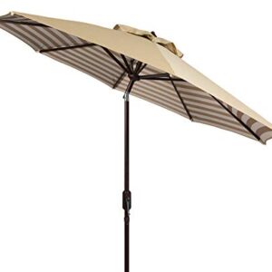 Safavieh PAT8007D Collection Athens Brown and White Inside Out Striped 9Ft Crank Outdoor Auto Tilt Umbrella