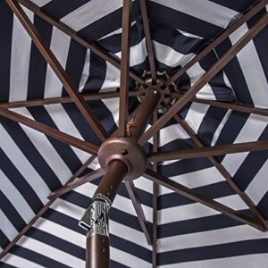 Safavieh PAT8007D Collection Athens Brown and White Inside Out Striped 9Ft Crank Outdoor Auto Tilt Umbrella