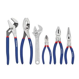 workpro large pliers & wrench set 6-piece (10" water pump pliers, 10" slip joint pliers, 8" long nose pliers, 8" linesman pliers, 6" diagonal pliers, 8" adjustable wrench) for diy & home use, w001329a