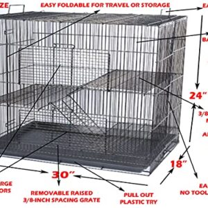 New Large 3 Levels Ferret Chinchilla Sugar Glider Rats Animal Cage, Narrow 3/8-Inch Bar Spacing (30" L x 18" W x 24" H White)