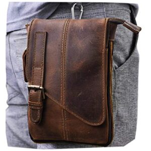 le'aokuu mens genuine leather coffee fanny small messenger shoulder satchel waist bag pack (dark brown large)