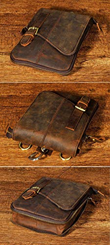 Le'aokuu Mens Genuine Leather Coffee Fanny Small Messenger Shoulder Satchel Waist Bag Pack (Dark Brown Large)