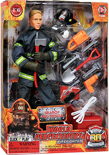 Click N' Play CNP30633 Search & Rescue Firefighter 12"" Action Figure Play Set with Accessories, 12 inches