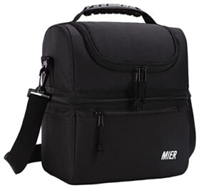 mier 2 compartment lunch bag for men women, leakproof insulated cooler bag for work, black