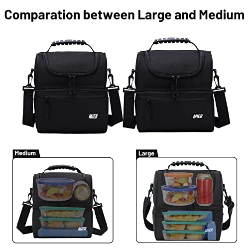 MIER 2 Compartment Lunch Bag for Men Women, Leakproof Insulated Cooler Bag for Work, Black