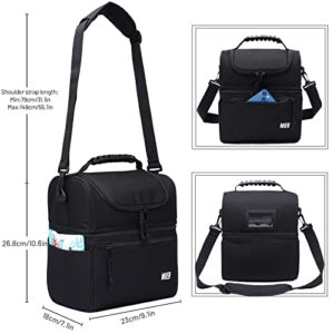 MIER 2 Compartment Lunch Bag for Men Women, Leakproof Insulated Cooler Bag for Work, Black