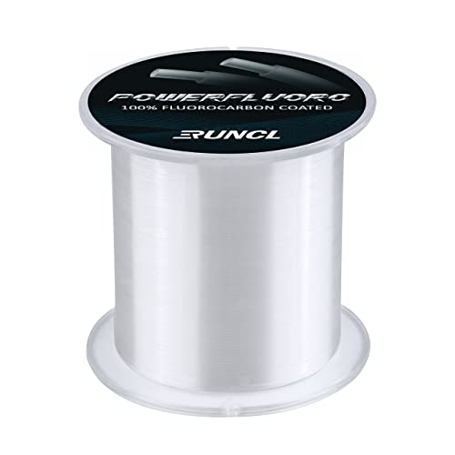 RUNCL PowerFluoro Fishing Line, 100% Fluorocarbon Coated Fishing Line, Hybrid Line - Virtually Invisible, Faster Sinking, Low Stretch, Extra Sensitivity, Abrasion Resistance (300Yds, 5LB(2.3kgs))