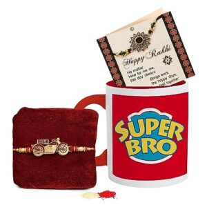tied ribbons rakhi for brother with coffee mug (10 oz) gift set | rakshabandhan rakhi bracelet for brother |rakhi card | roli chawal tika