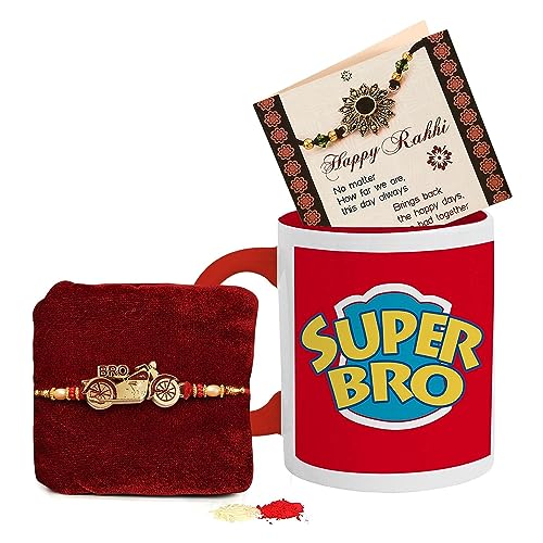 TIED RIBBONS Rakhi for Brother with Coffee Mug (10 Oz) Gift Set | Rakshabandhan Rakhi Bracelet for Brother |Rakhi Card | Roli Chawal Tika