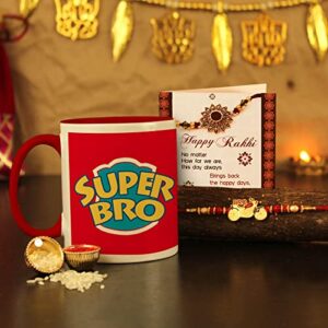 TIED RIBBONS Rakhi for Brother with Coffee Mug (10 Oz) Gift Set | Rakshabandhan Rakhi Bracelet for Brother |Rakhi Card | Roli Chawal Tika