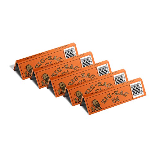 ZIG-ZAG Rolling Papers - French Orange 1 1/4 - Natural Gum Arabic - 78 MM - 32 Papers per Booklet - Choose Your Pack Size: 5, 6, 24 or 48 Booklets - Premium Quality Papers for Smooth and Even Burn (5 Packs)