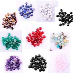 Stone Beads Box Set Kits 240pcs 8mm Round Loose Gemstone Natural Amethyst Lava Stone Amazonlite Assorted Color with Accessories Tools for Bracelet Jewelry Making (Stone Beads Kits)