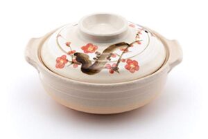 japanese sakura donabe ceramic hot pot casserole 72 oz earthenware clay pot serves 3-4 people made in japan