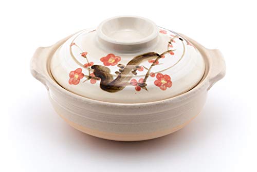 Japanese Sakura Donabe Ceramic Hot Pot Casserole 72 oz Earthenware Clay Pot Serves 3-4 People Made In Japan