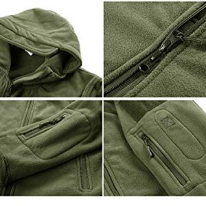 CRYSULLY Men's Tactical Front Zip Fleece Lining Hunting Mountaineering Jacket Windbreaker Coat Army Green