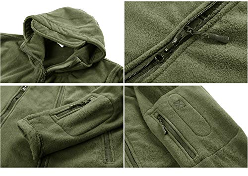 CRYSULLY Men's Tactical Front Zip Fleece Lining Hunting Mountaineering Jacket Windbreaker Coat Army Green