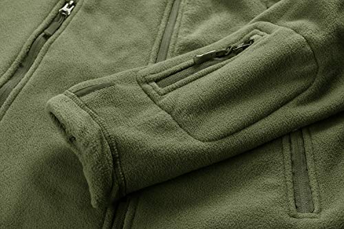 CRYSULLY Men's Tactical Front Zip Fleece Lining Hunting Mountaineering Jacket Windbreaker Coat Army Green