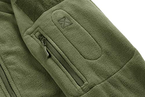 CRYSULLY Men's Tactical Front Zip Fleece Lining Hunting Mountaineering Jacket Windbreaker Coat Army Green