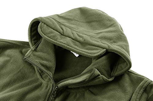 CRYSULLY Men's Tactical Front Zip Fleece Lining Hunting Mountaineering Jacket Windbreaker Coat Army Green