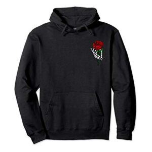 Skeleton Hand Holding Rose Hoodie, Tattoo Hoodies Pullover Hoodie