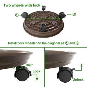 JzNova Plant Pallet Caddy with Wheels, Round Flower Pot Mover, Indoor Rolling Planter Dolly on Wheels, Outdoor Planter Trolley Tray Coaster, Brown