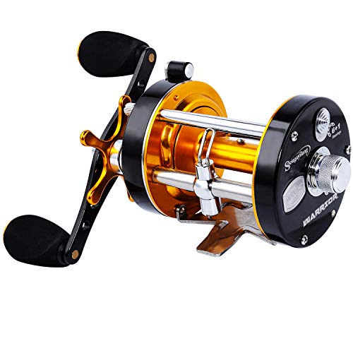 Sougayilang Fishing reels Round Baitcasting Reel - Conventional Reel - Reinforced Metal Body & Supreme Star Drag-Right Hand-Golden-Black-Warrior 5000