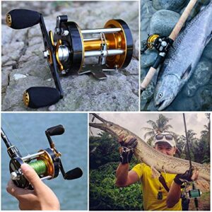 Sougayilang Fishing reels Round Baitcasting Reel - Conventional Reel - Reinforced Metal Body & Supreme Star Drag-Right Hand-Golden-Black-Warrior 5000