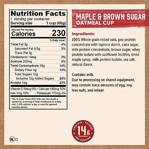 Kodiak Cakes Instant Protein Maple & Brown Sugar Oatmeal in a Cup, 2.12oz (Pack of 12)