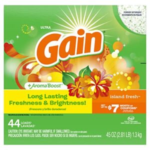 gain powder laundry detergent for regular and he washers, island fresh scent, 44 loads, 45oz (pack of 1)