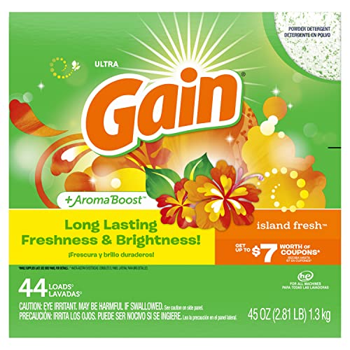 Gain Powder Laundry Detergent for Regular and HE Washers, Island Fresh Scent, 44 Loads, 45oz (Pack of 1)